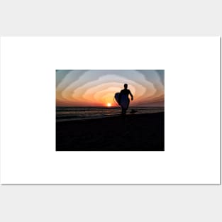 Silhouette of Surfer on Beach Posters and Art